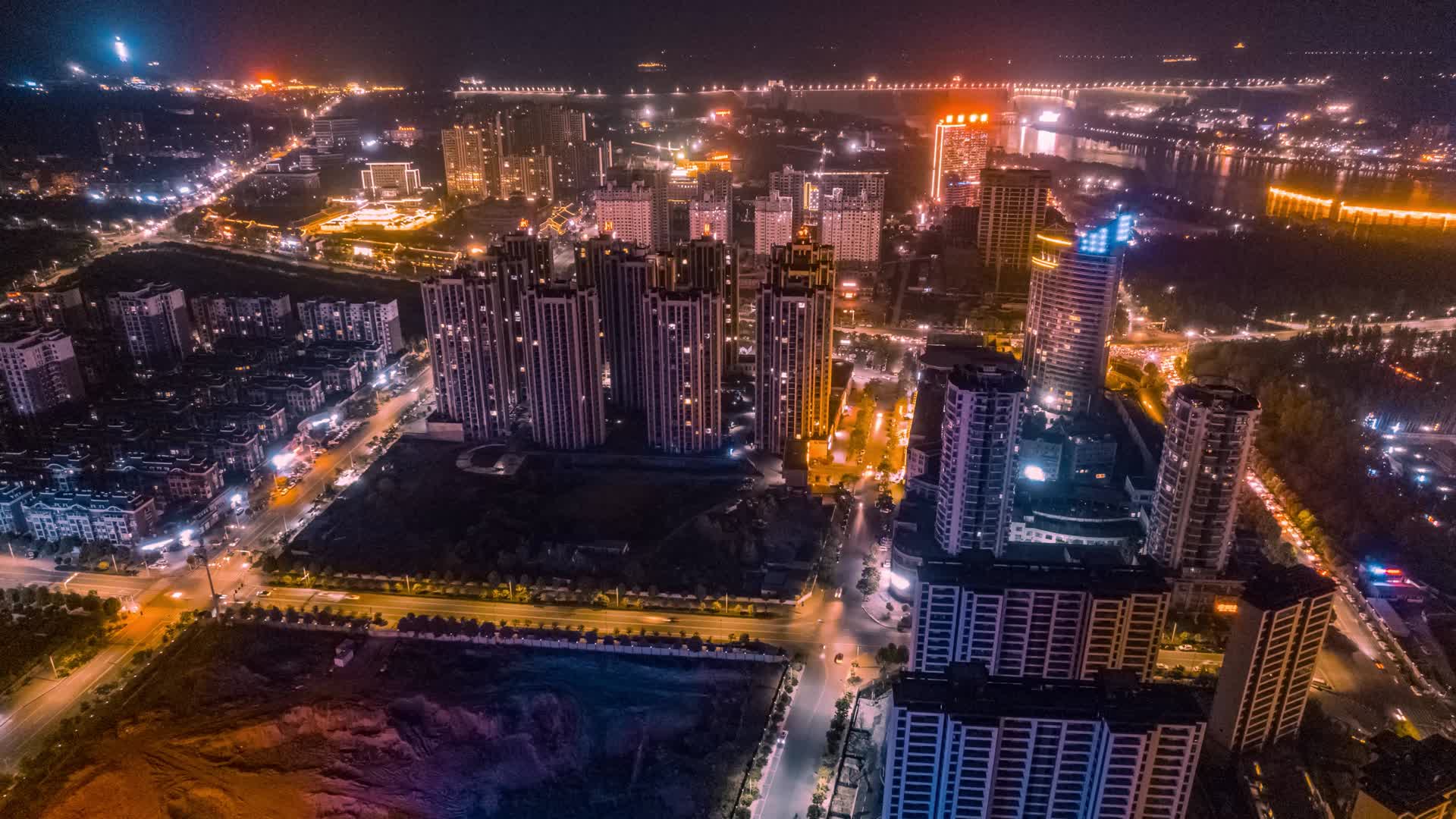 8K震撼湖北丹江口市夜景航拍延时视频的预览图