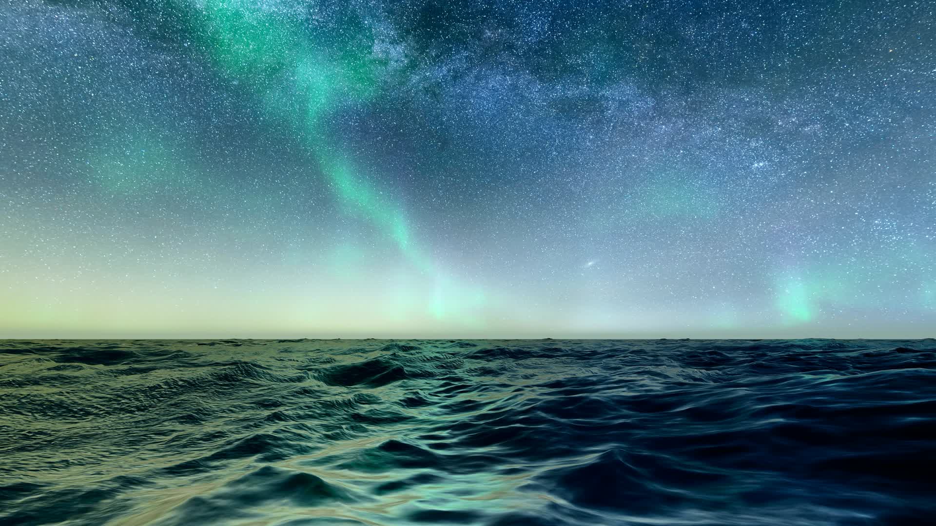 海面夜晚北极光延时视频的预览图