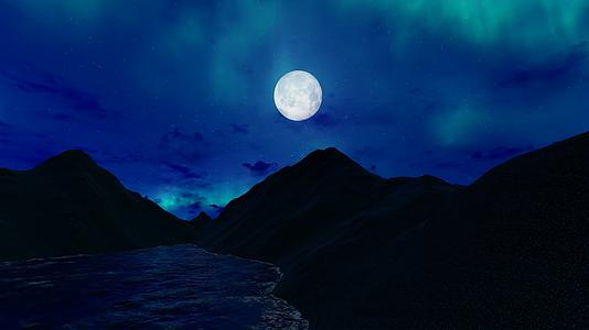 大海山脉深夜星空北极光视频的预览图