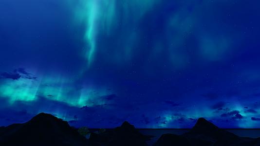 唯美夜晚海洋山脉北极光视频的预览图