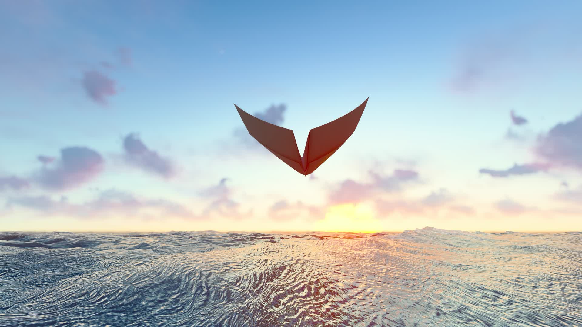 纸飞机自由翱翔于海平面飞向远方视频的预览图
