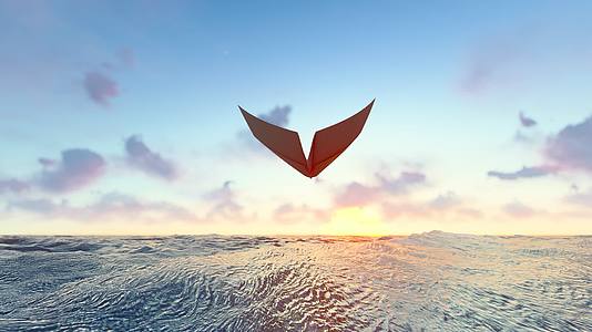 纸飞机自由翱翔于海平面飞向远方视频的预览图