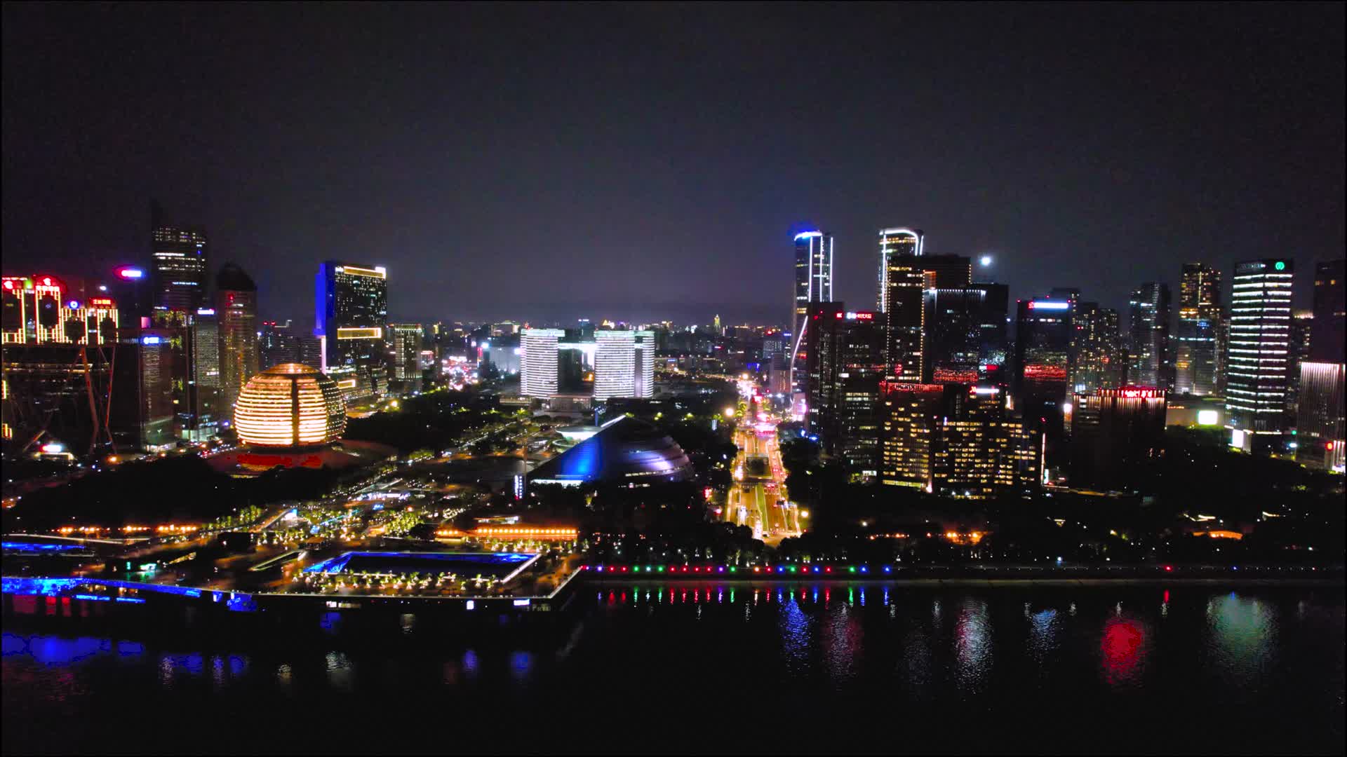 航拍杭州城市阳台灯光秀视频视频的预览图