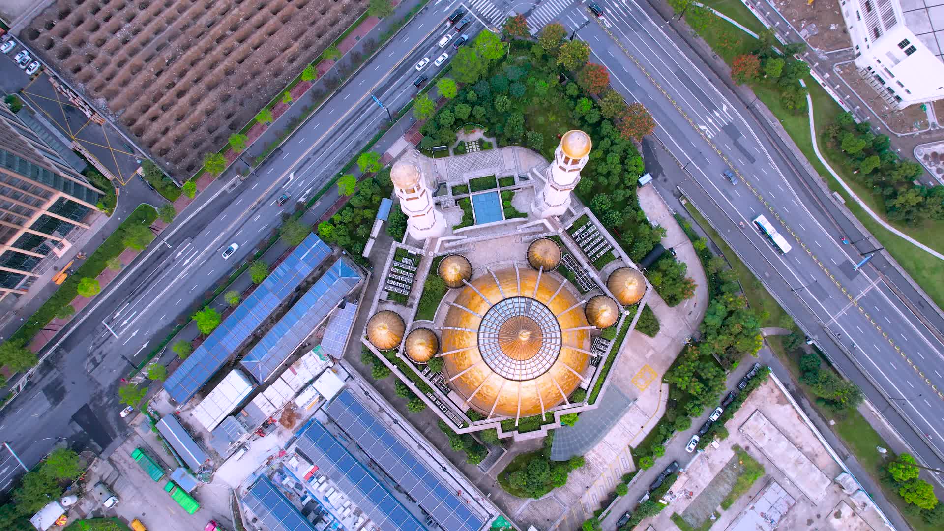 杭州江干区清真寺建筑航拍视频的预览图