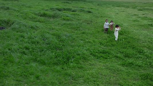儿童在春天树木林间草地奔跑航拍含Dlog文件视频的预览图