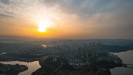 8K湖北宜昌城市天际线日出延时视频的预览图