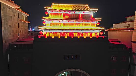 沈阳城门怀远门夜景航拍视频的预览图