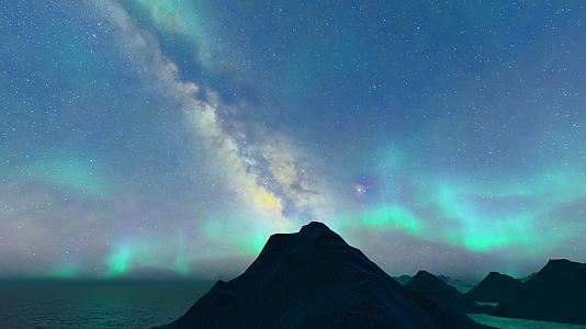 夜晚星空山脉北极光视频的预览图