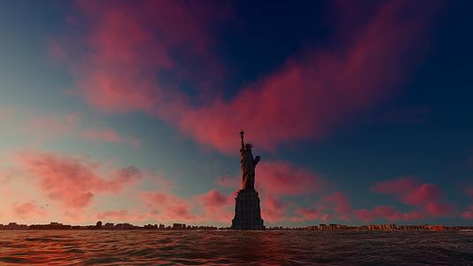 美国纽约自由女神像夜景航拍视频的预览图