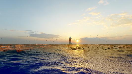 夕阳下的海上灯塔视频的预览图