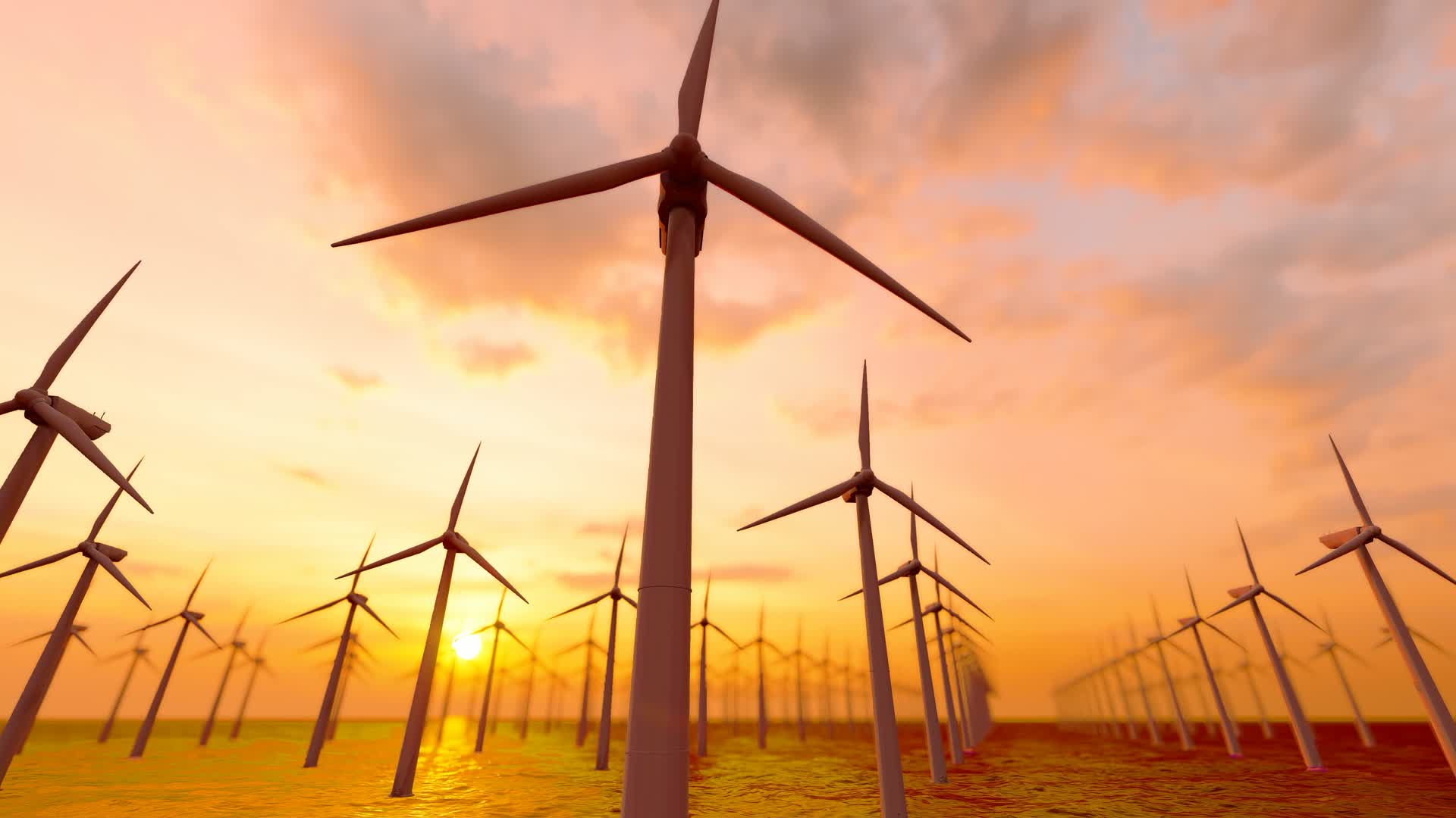 夕阳下的风力发电厂视频的预览图
