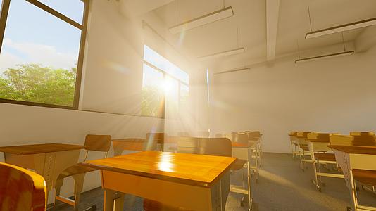 阳光透过窗户照进空教室延时视频的预览图