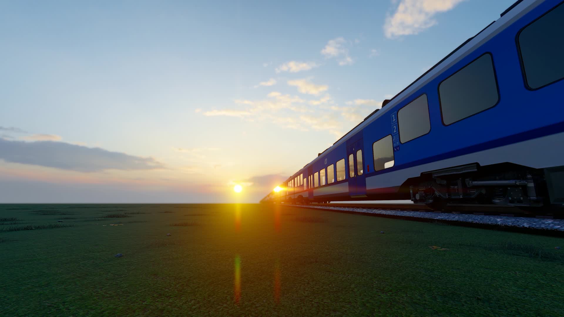 在夕阳下经过草原的高速火车视频的预览图
