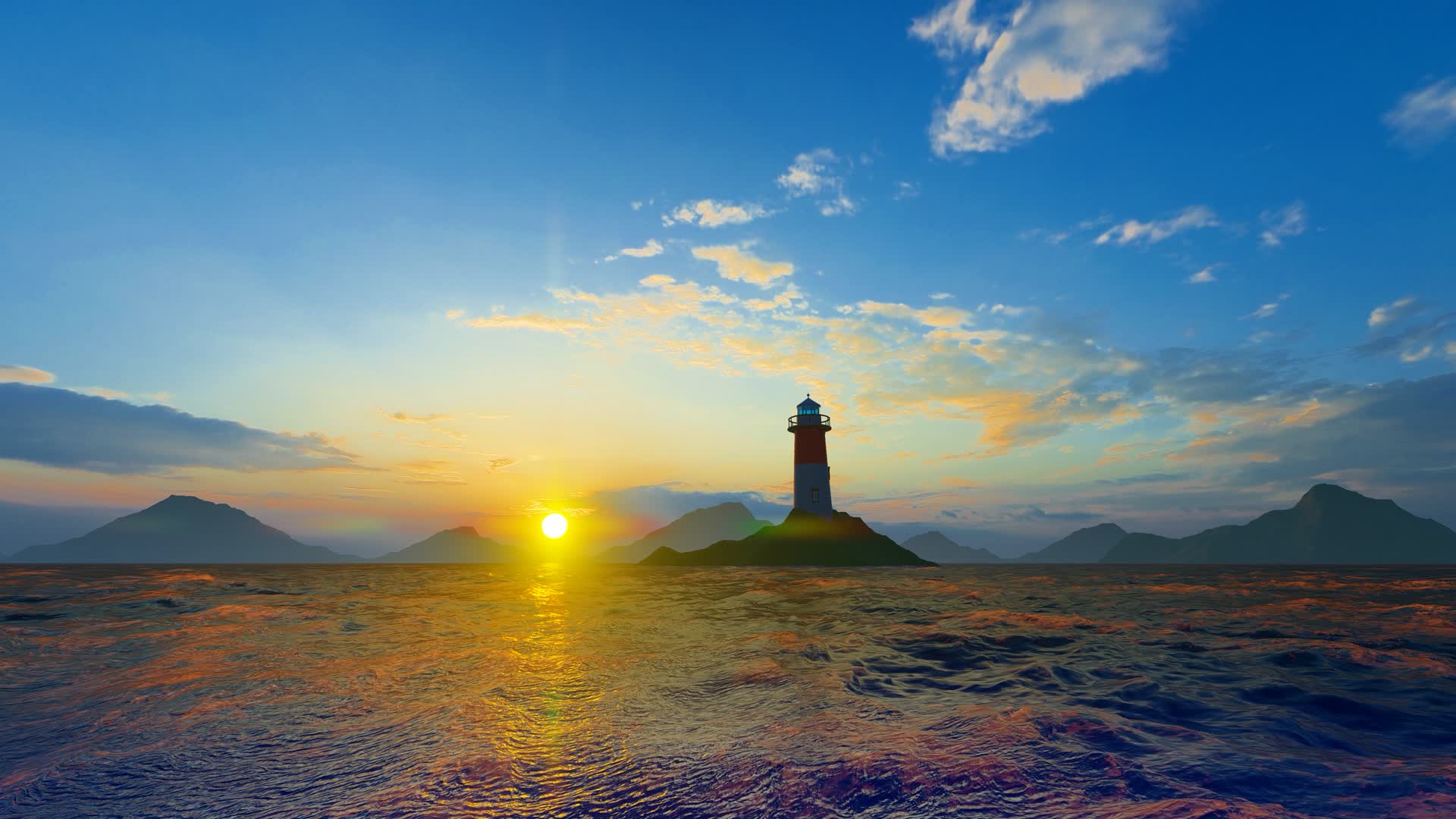 清晨日出大海灯塔视频的预览图