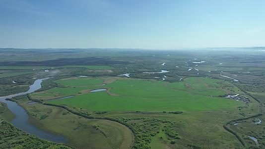 航拍大兴安岭湿地河流夏日风景视频的预览图