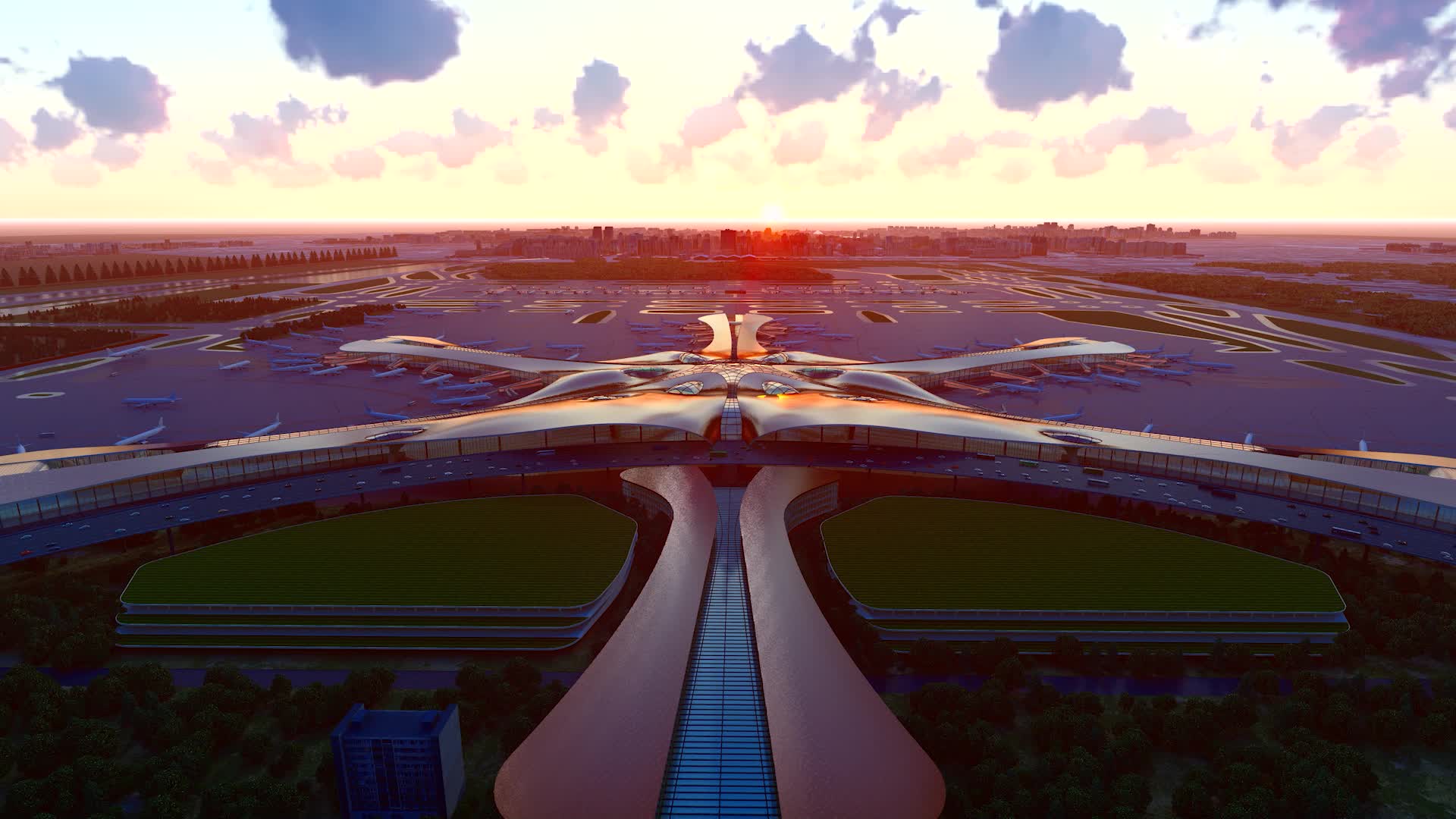 北京大兴国际机场飞机飞过日出延时视频的预览图