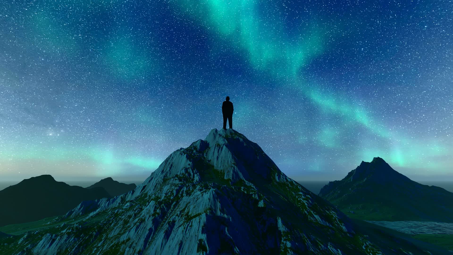 夜晚山顶仰望星空的人剪影视频的预览图