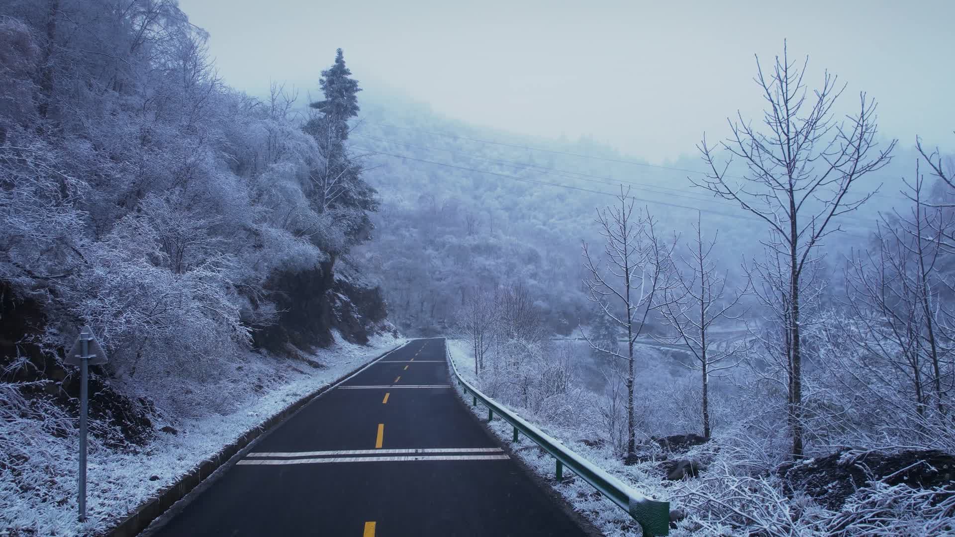 4K雪花道路冬天景色视频的预览图