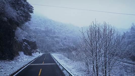 4K雪花洒落道路冬天景色视频的预览图