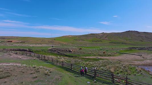 4K航拍新疆那拉提大草原牧场的马儿视频的预览图