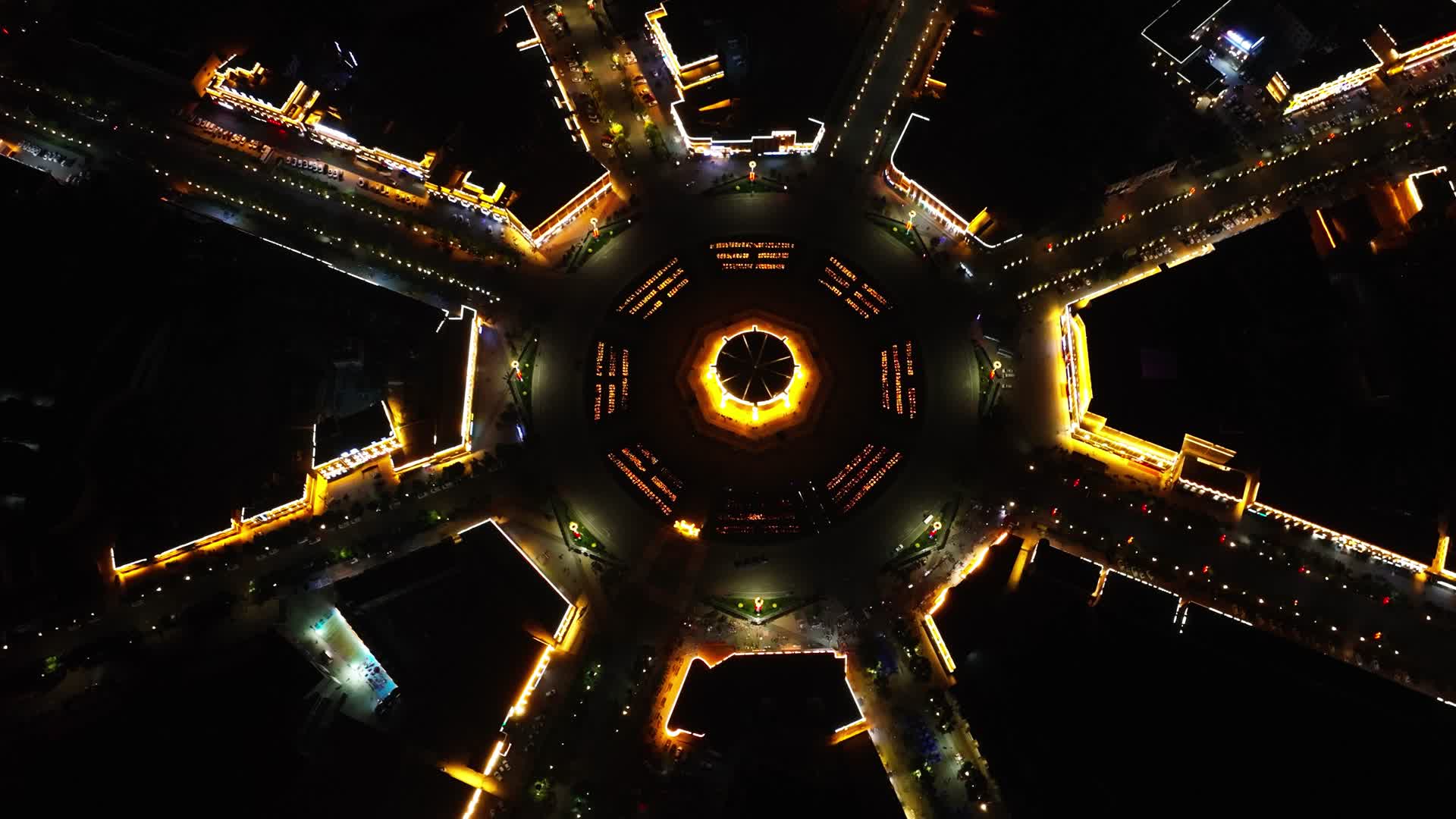 4K航拍新疆伊犁哈萨克八卦城美丽夜景视频的预览图