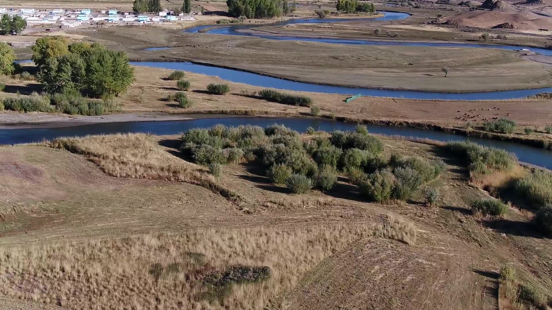 B新疆准噶尔盆地蜿蜒河流4视频的预览图