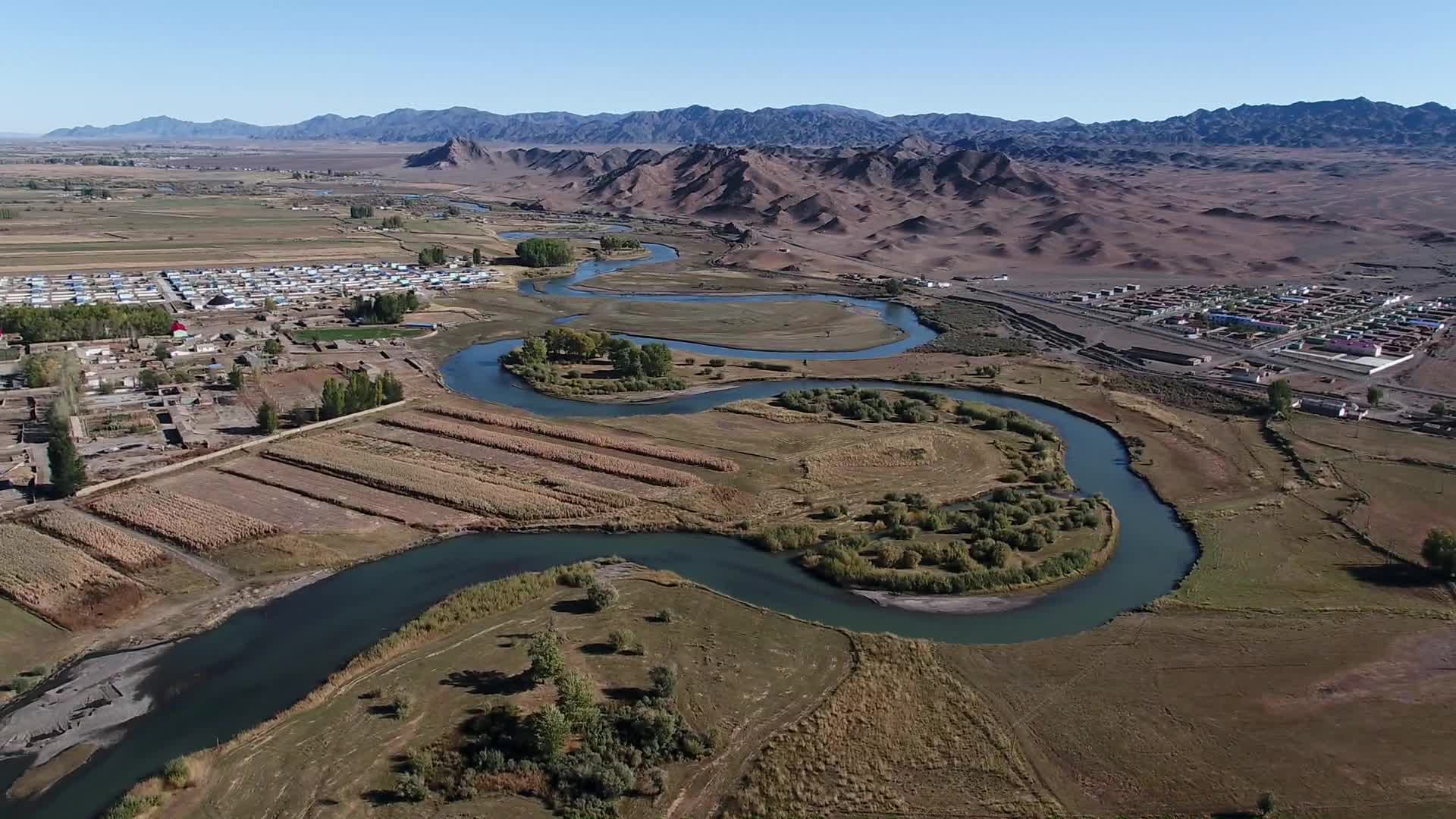 B新疆准噶尔盆地蜿蜒河流1视频的预览图