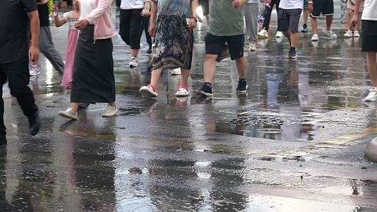 4K暴雨后城市斑马线过马路的人群脚步实拍视频视频的预览图