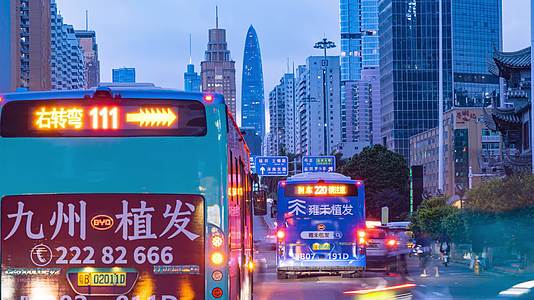 8K深圳罗湖建筑群交通夜景延时视频的预览图