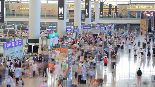 延时陕西咸阳西安机场人流值机安检T3视频的预览图