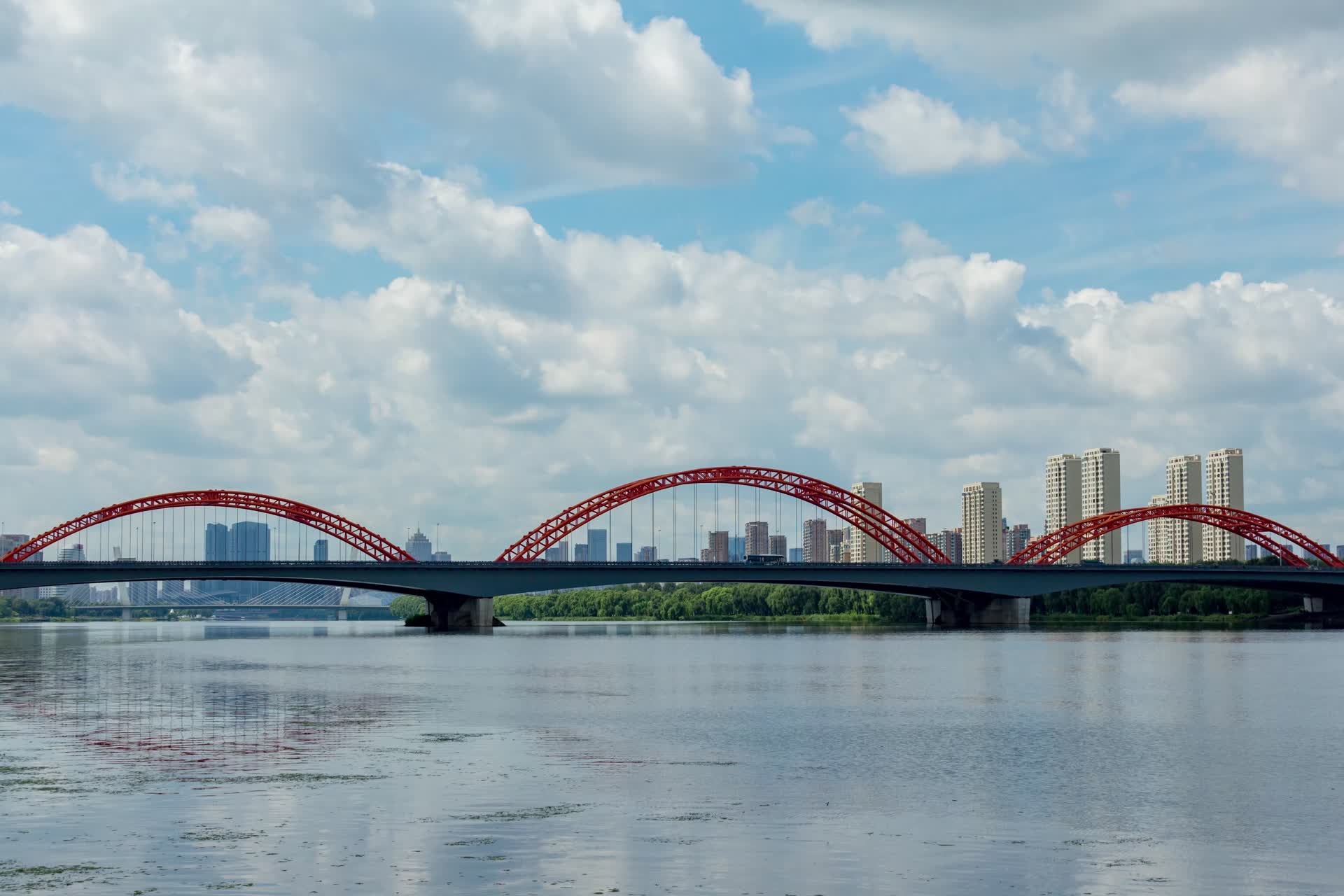 长青桥浑河沈阳蓝天白云城市天际线视频的预览图