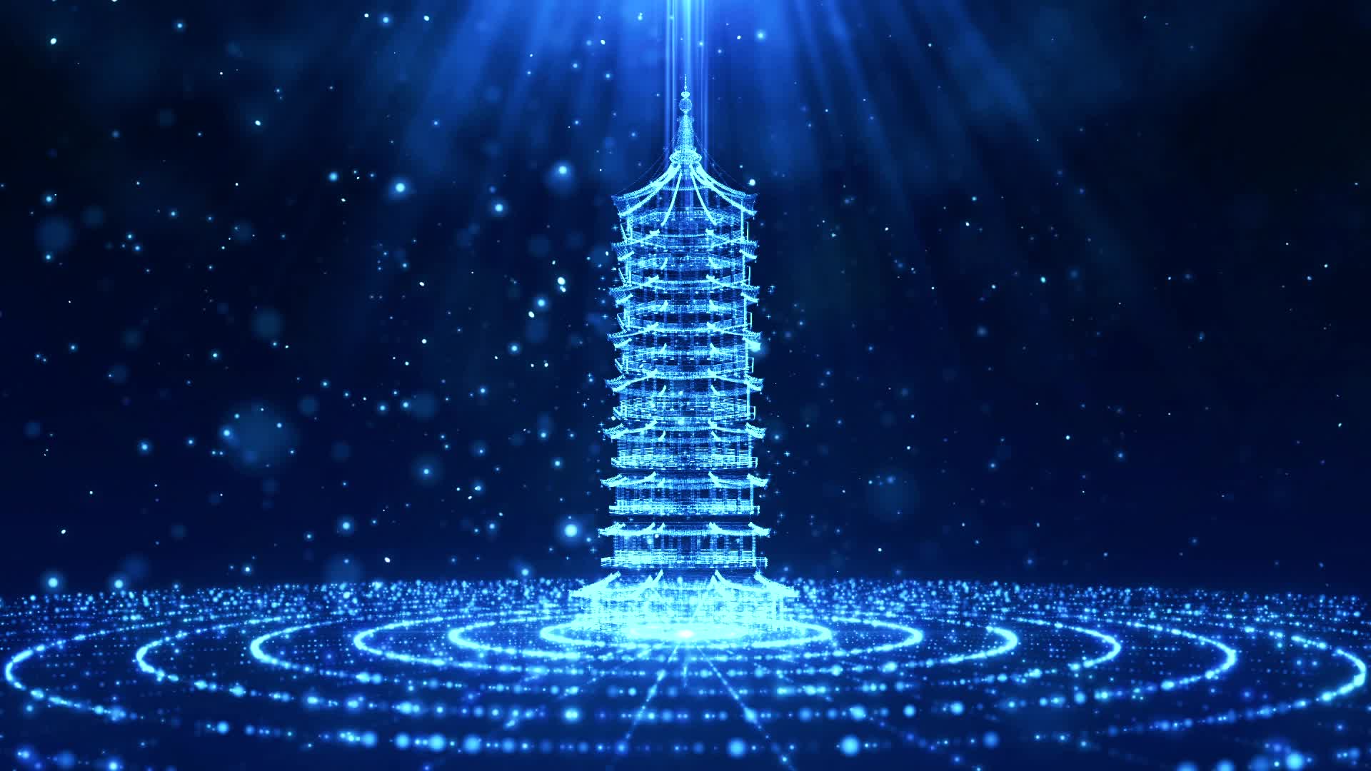 环形粒子场景宝塔建筑循环动画视频的预览图