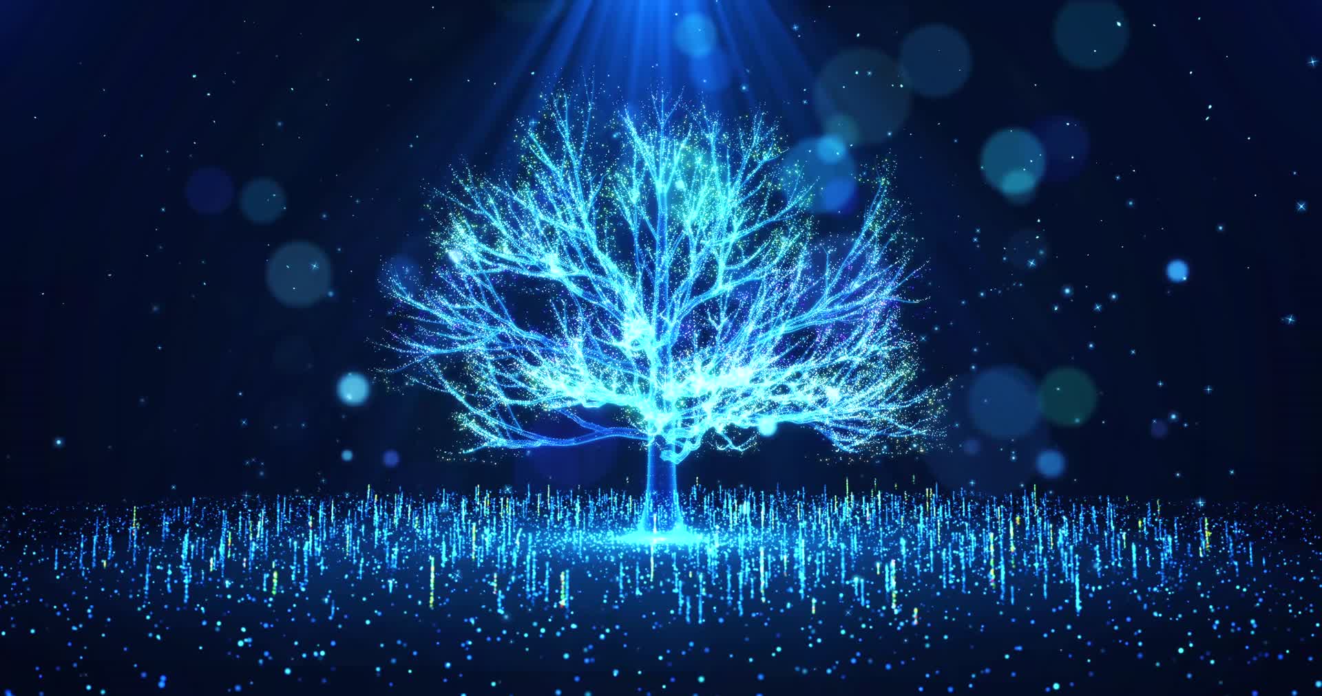 唯美梦幻蓝色粒子树背景循环动画视频的预览图
