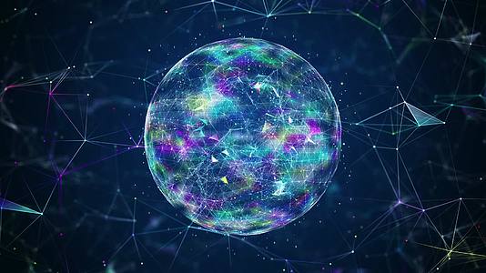 五彩科技球点线粒子背景循环动画视频的预览图