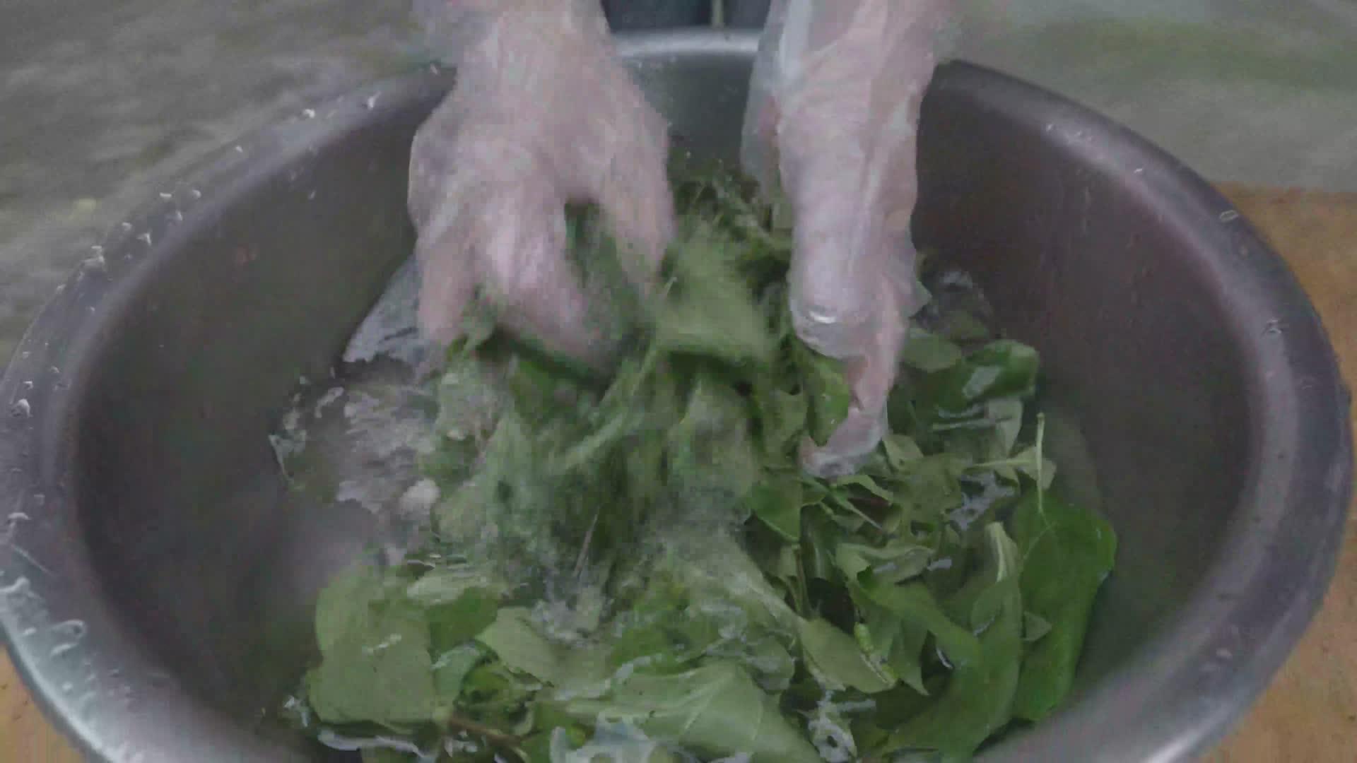 4K浙江温州泰顺县漂洗野菜慢动作视频的预览图