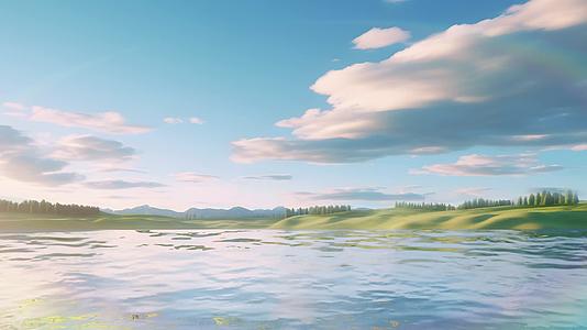 唯美天空草原蓝天白云背景风景动画视频的预览图