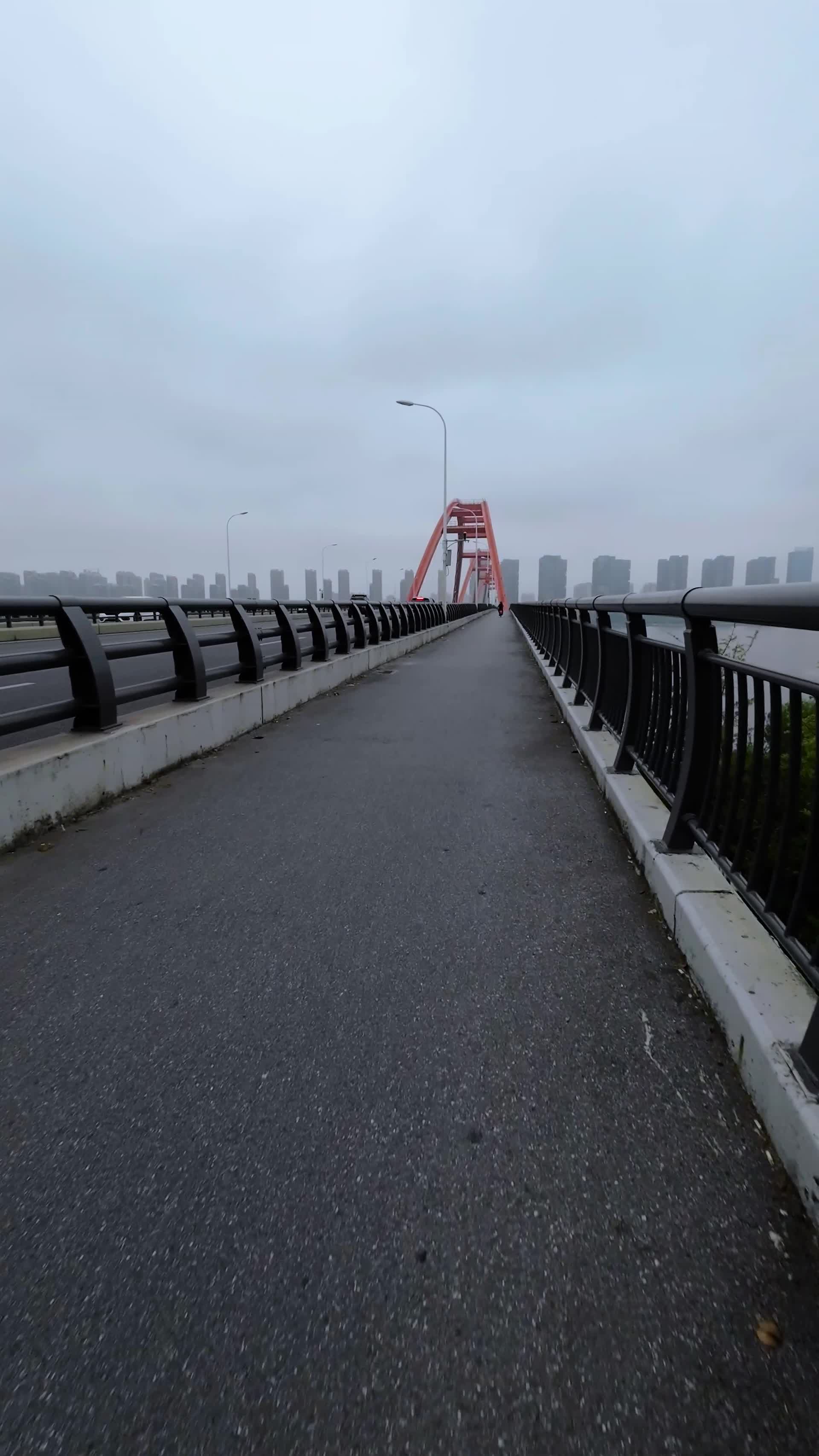 城市风光桥上人行道竖屏实拍视频的预览图
