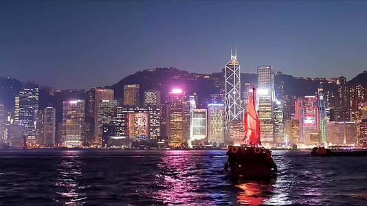 特写香港游船夜景视频的预览图