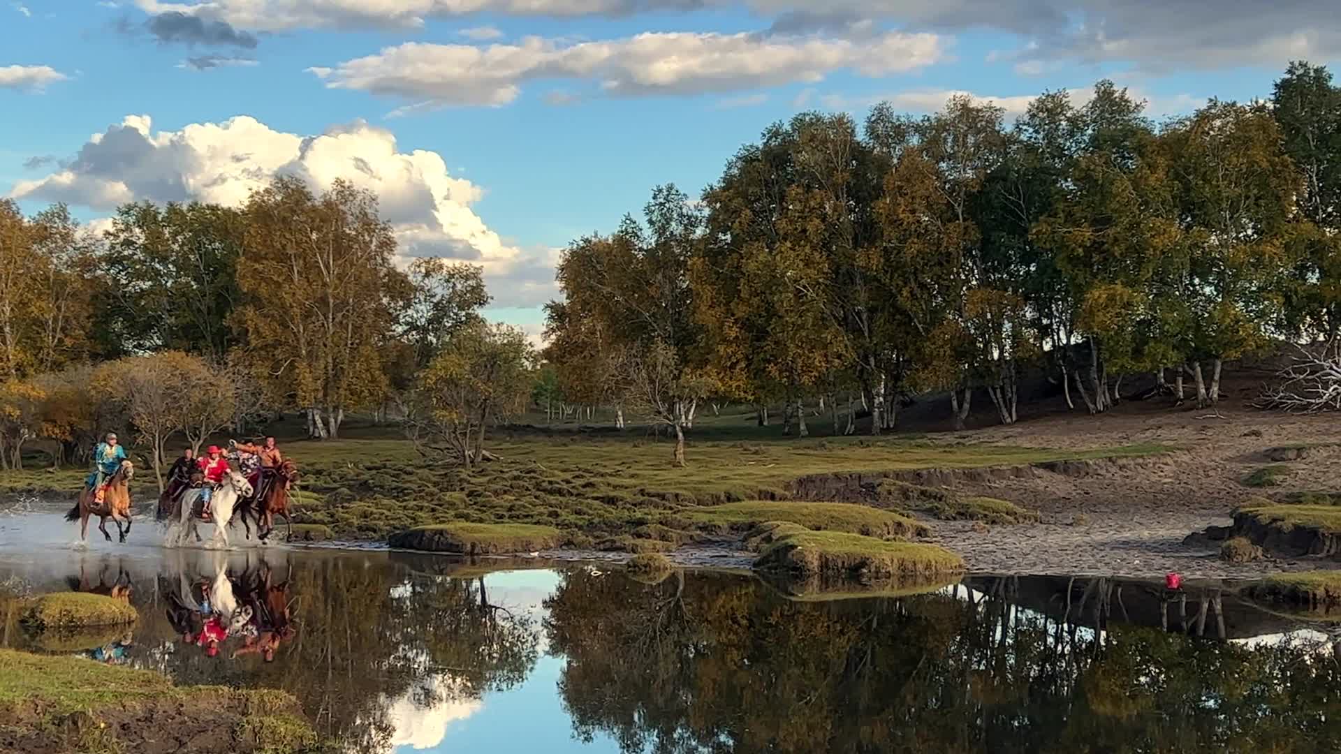 乌兰布统马踏水花4K高清视频视频的预览图