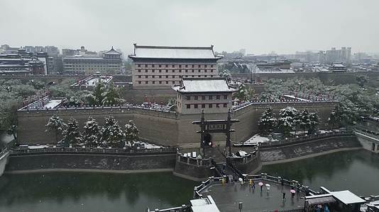 西安大雪钟楼永宁门城墙雪景航拍合集3视频的预览图