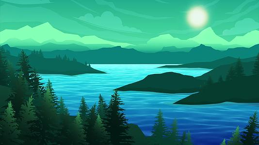 卡通风格自然景观河流森林山脉视频的预览图