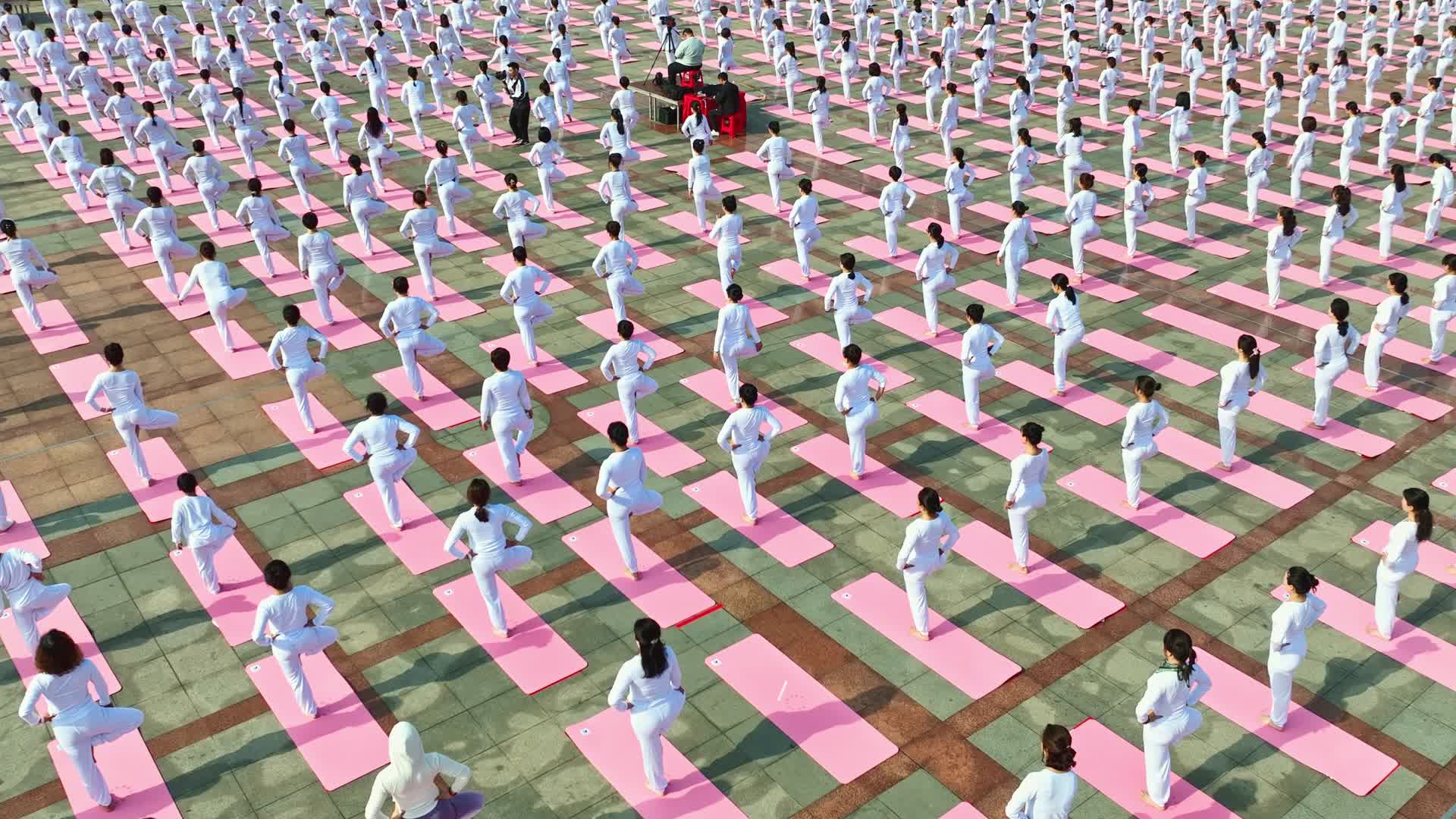 户外群体瑜伽健身视频的预览图