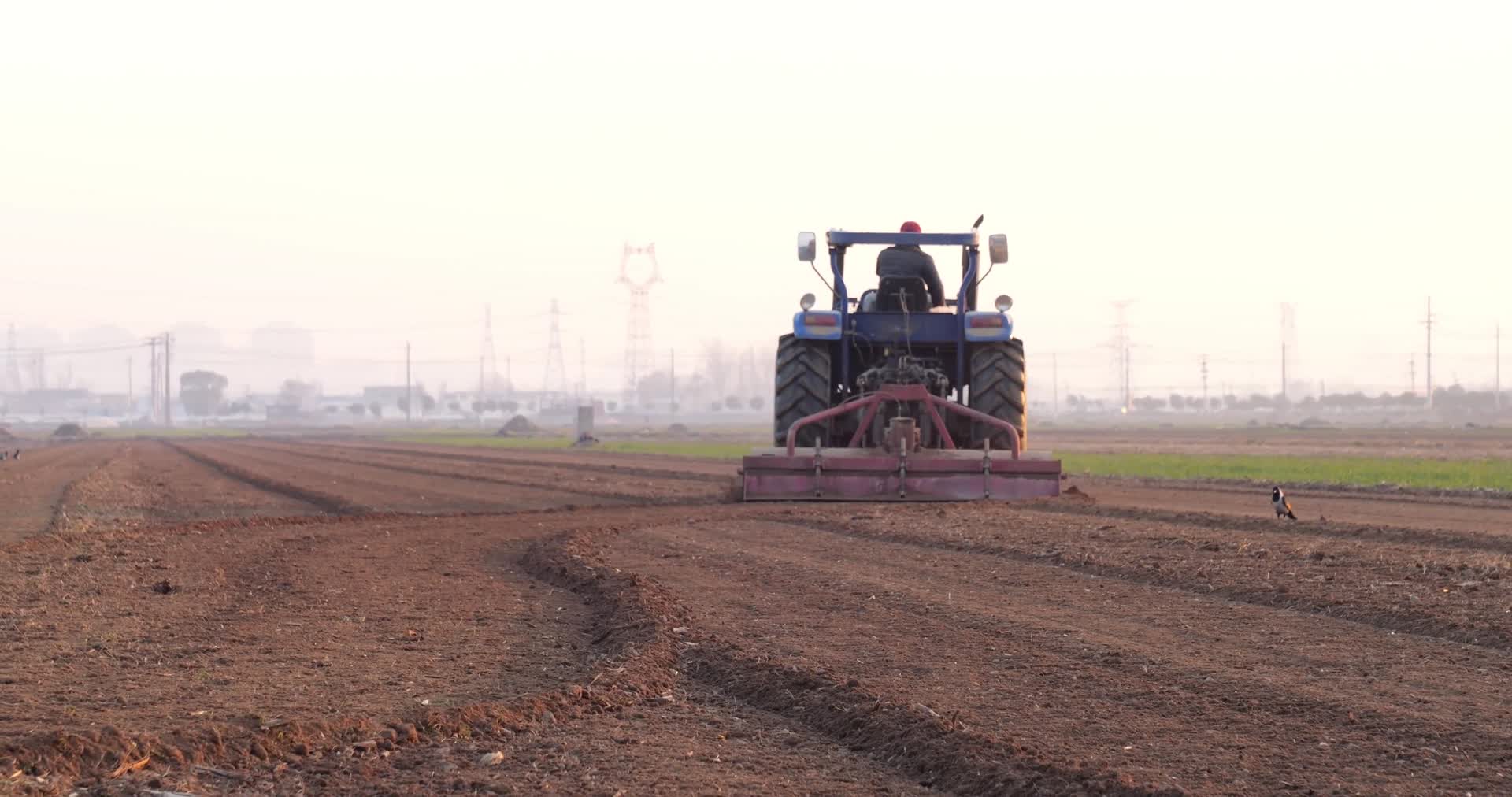 种地拖拉机耕地翻地农忙农民搭架子视频的预览图