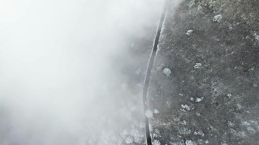 4K云雾云间俯瞰山峰积雪公路航拍视频视频的预览图