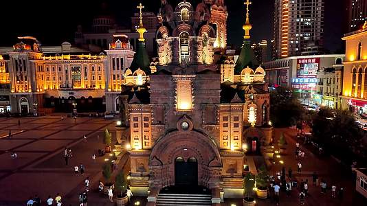 哈尔滨圣索菲亚大教堂4K航拍视频视频的预览图
