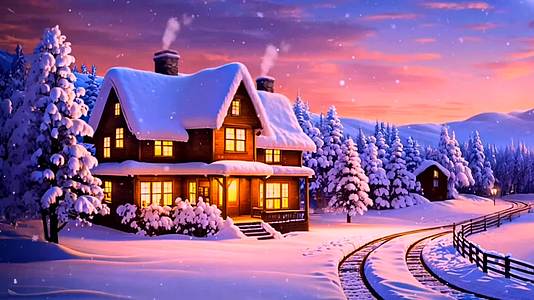Ai产生的冬天圣诞树小屋视频的预览图