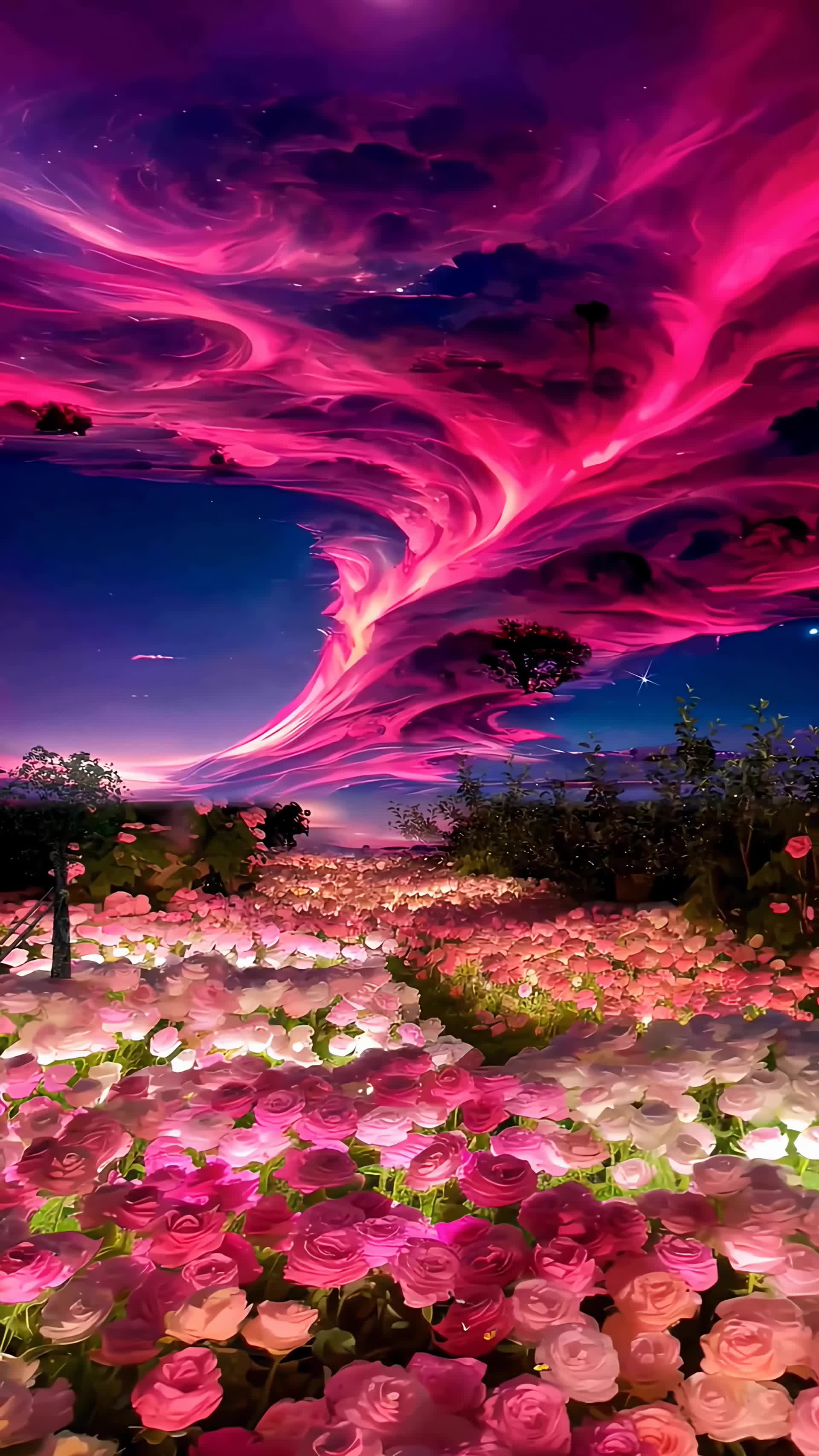 夜晚星星天空玫瑰花园自然景观视频的预览图