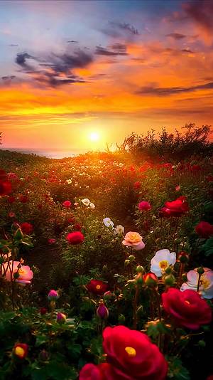 日落黄昏天空玫瑰花朵自然景观视频的预览图