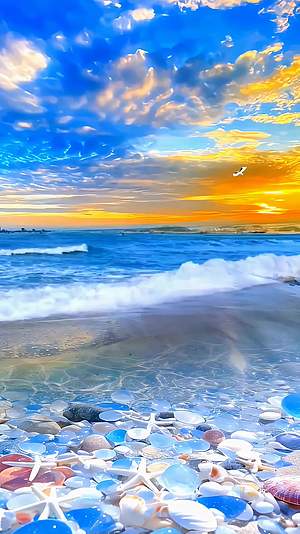 日落海滩贝壳宝石自然景观视频的预览图