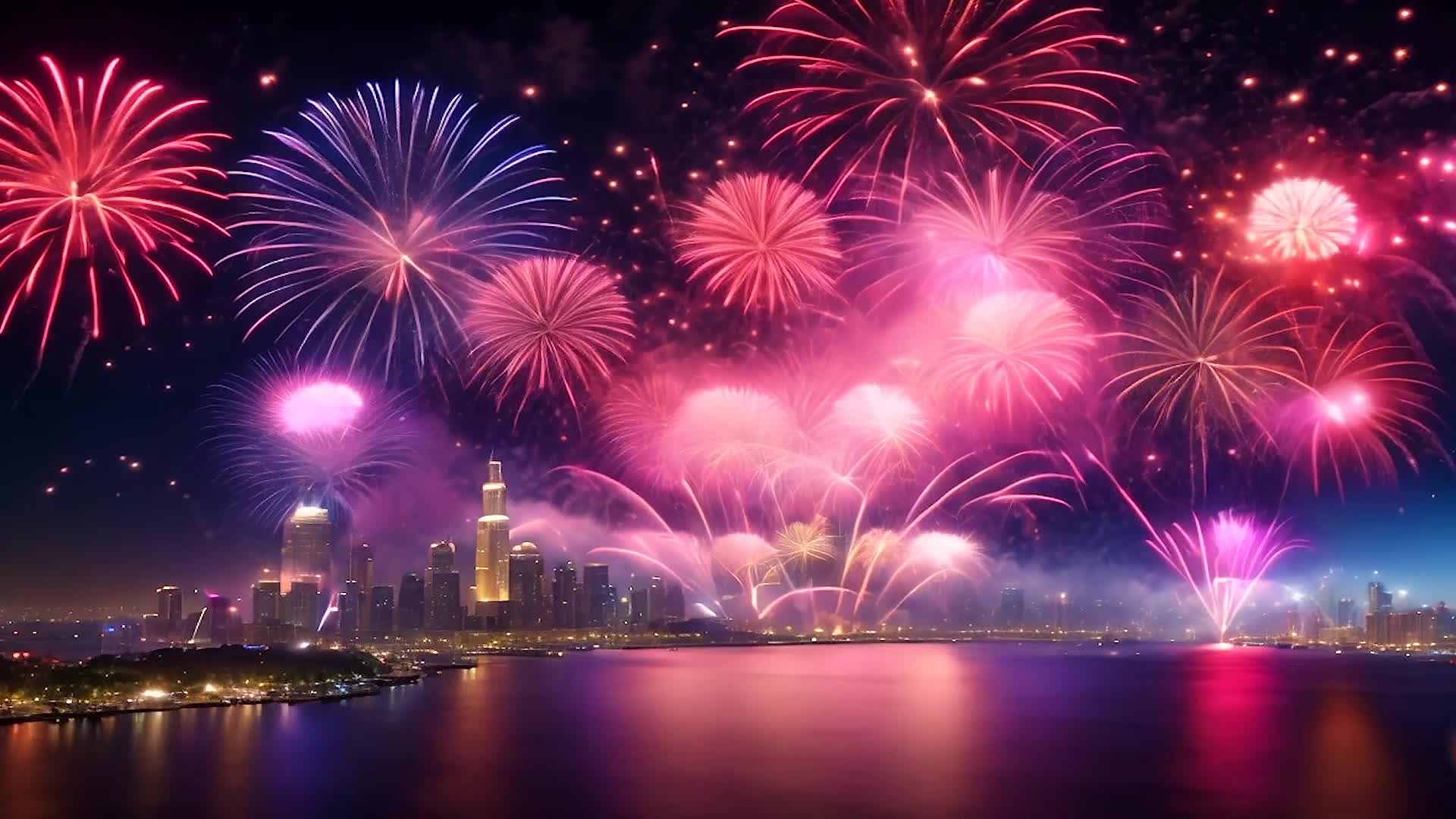 城市庆典夜晚烟花视频的预览图
